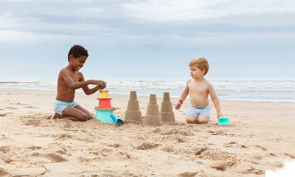 Quut Alto Stackable Sandcastle Builder - Lagoon Green & Mellow Yellow - STEAM Kids Brisbane