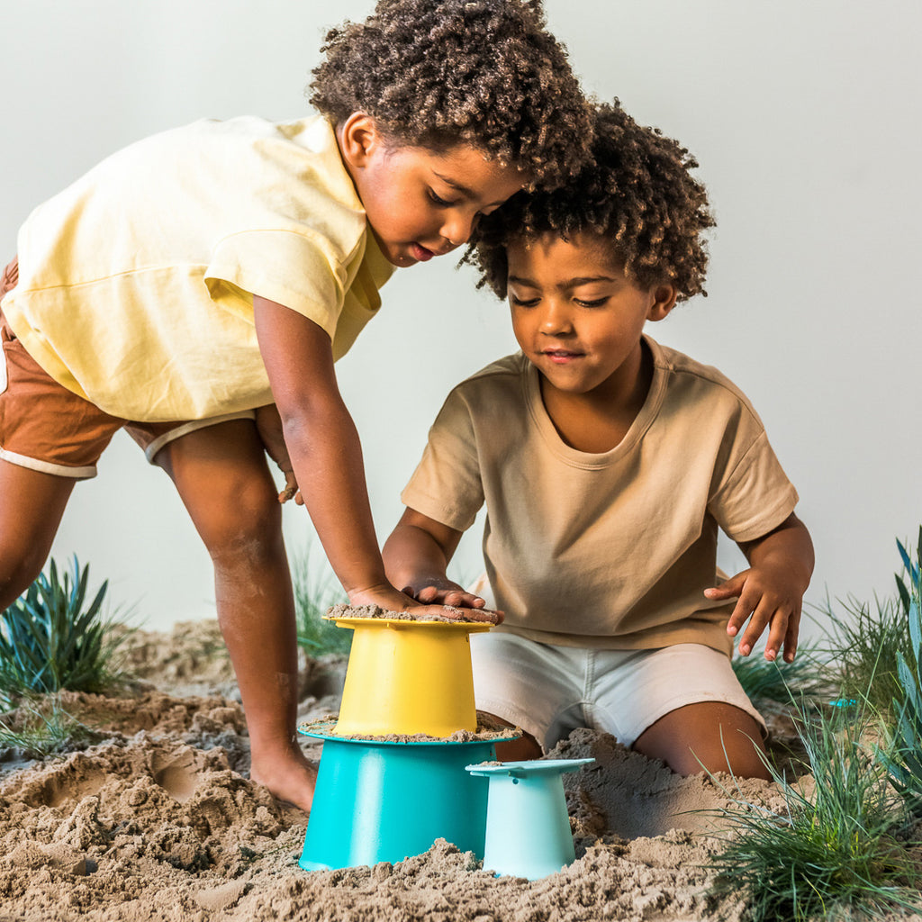 Quut Alto Stackable Sandcastle Builder - Lagoon Green & Mellow Yellow - STEAM Kids Brisbane