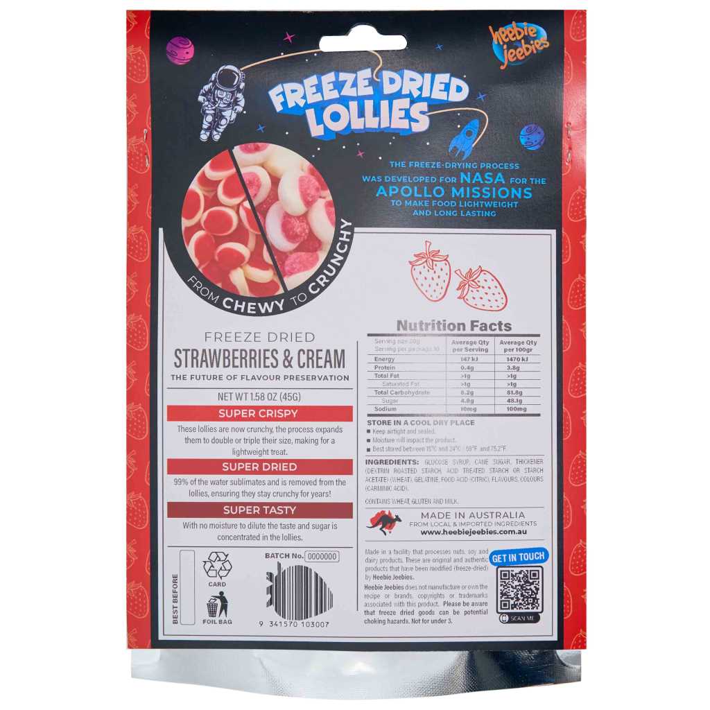 Large Freeze Dried Strawberries and Cream Lollies | Heebie Jeebies - STEAM Kids Brisbane