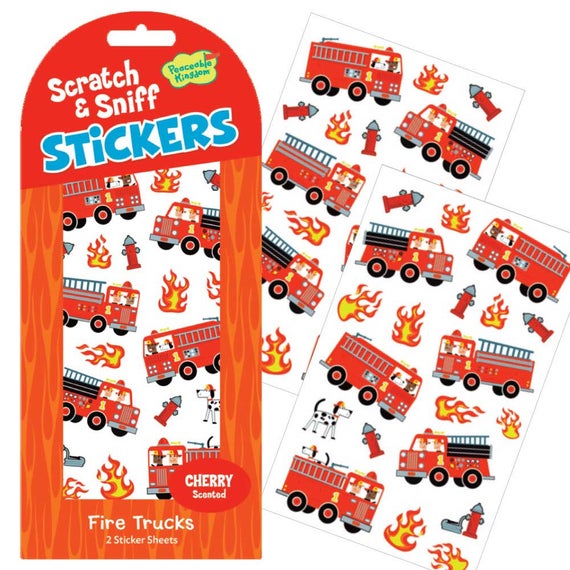 Peaceable Kingdom - Fire Trucks Stickers | Cherry Scented Scratch & Sniff Stickers - STEAM Kids Brisbane