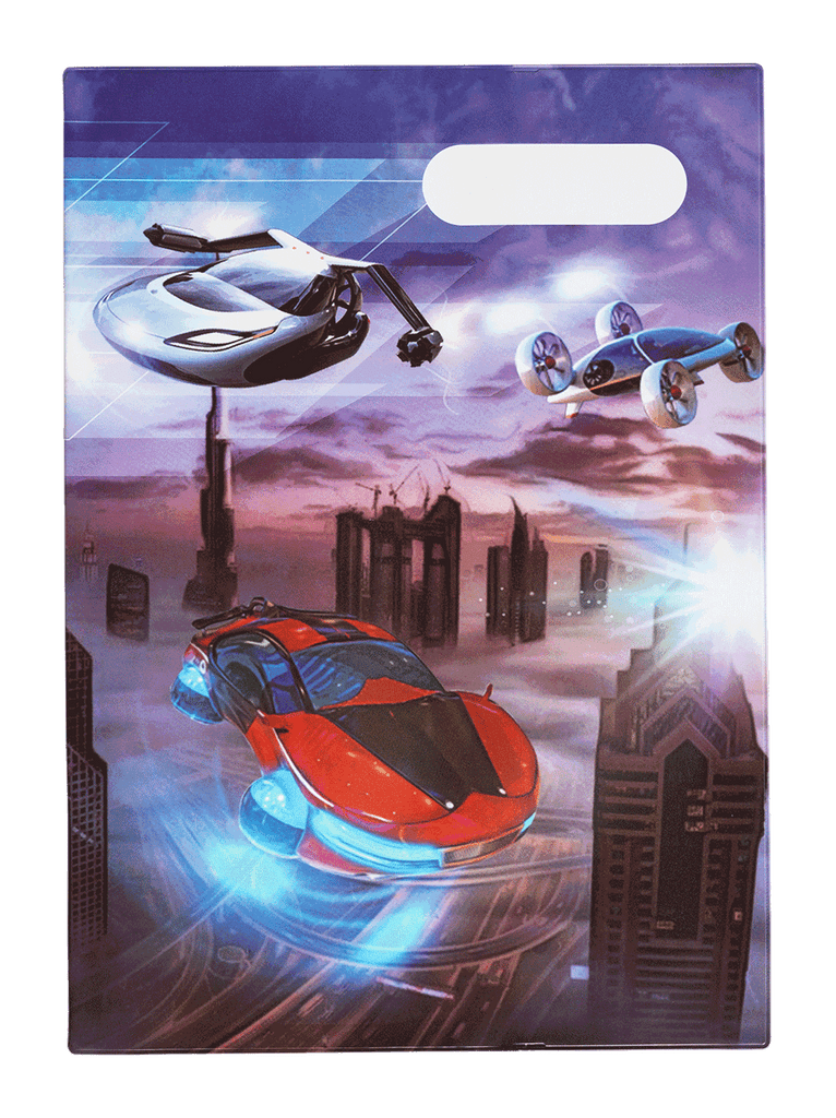 Spencil A4 Bookcover - Flying Cars | Book Cover A4 Exercise Book Size - STEAM Kids Brisbane