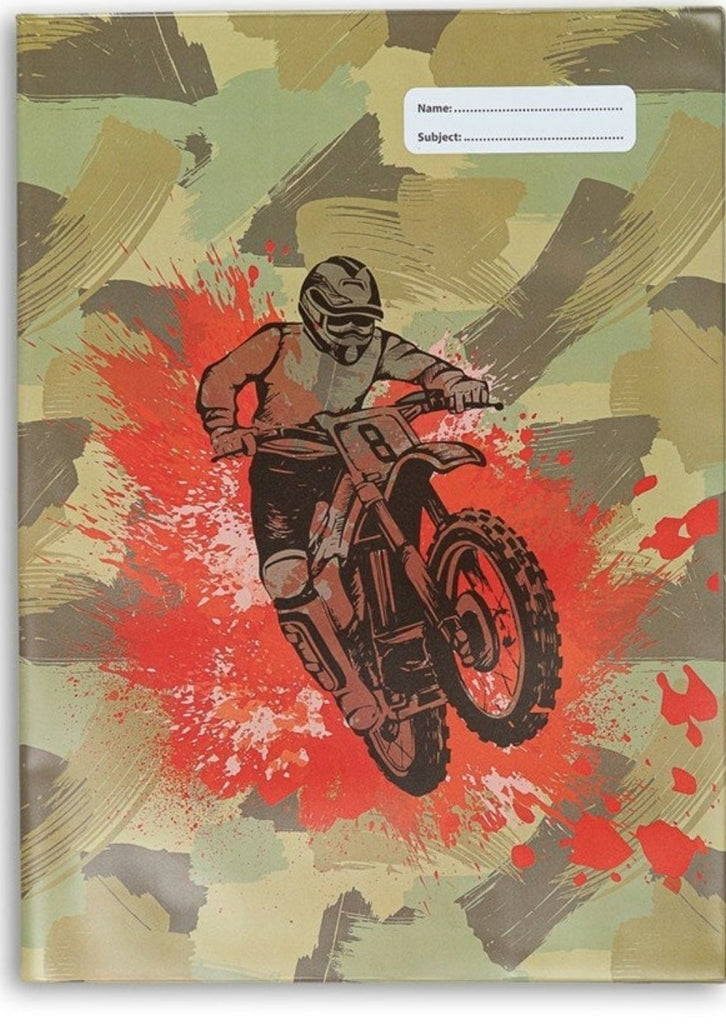 Spencil A4 Bookcover - Camo Biker 1 | Book Cover A4 Exercise Book Size - STEAM Kids 