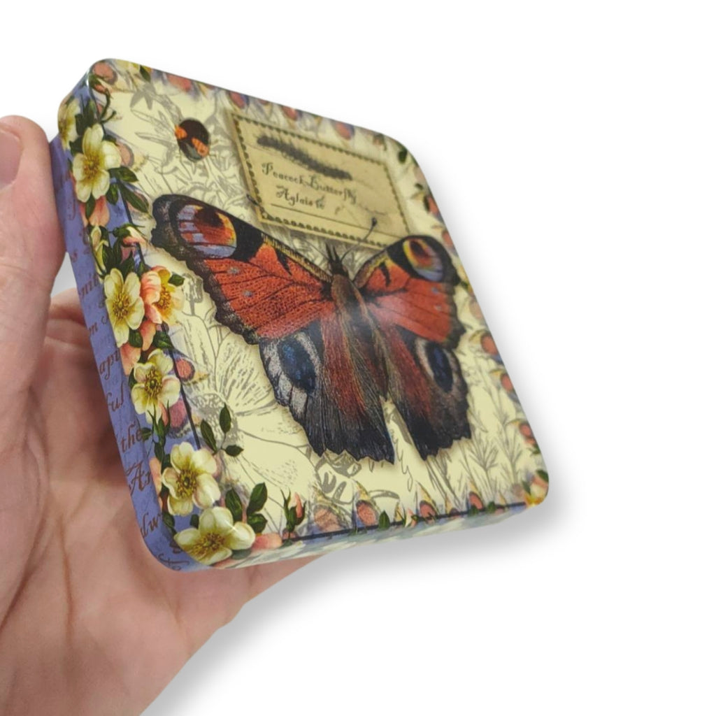 Vintage Butterfly Small Square Gift Tin - Peacock Butterfly - STEAM Kids Brisbane