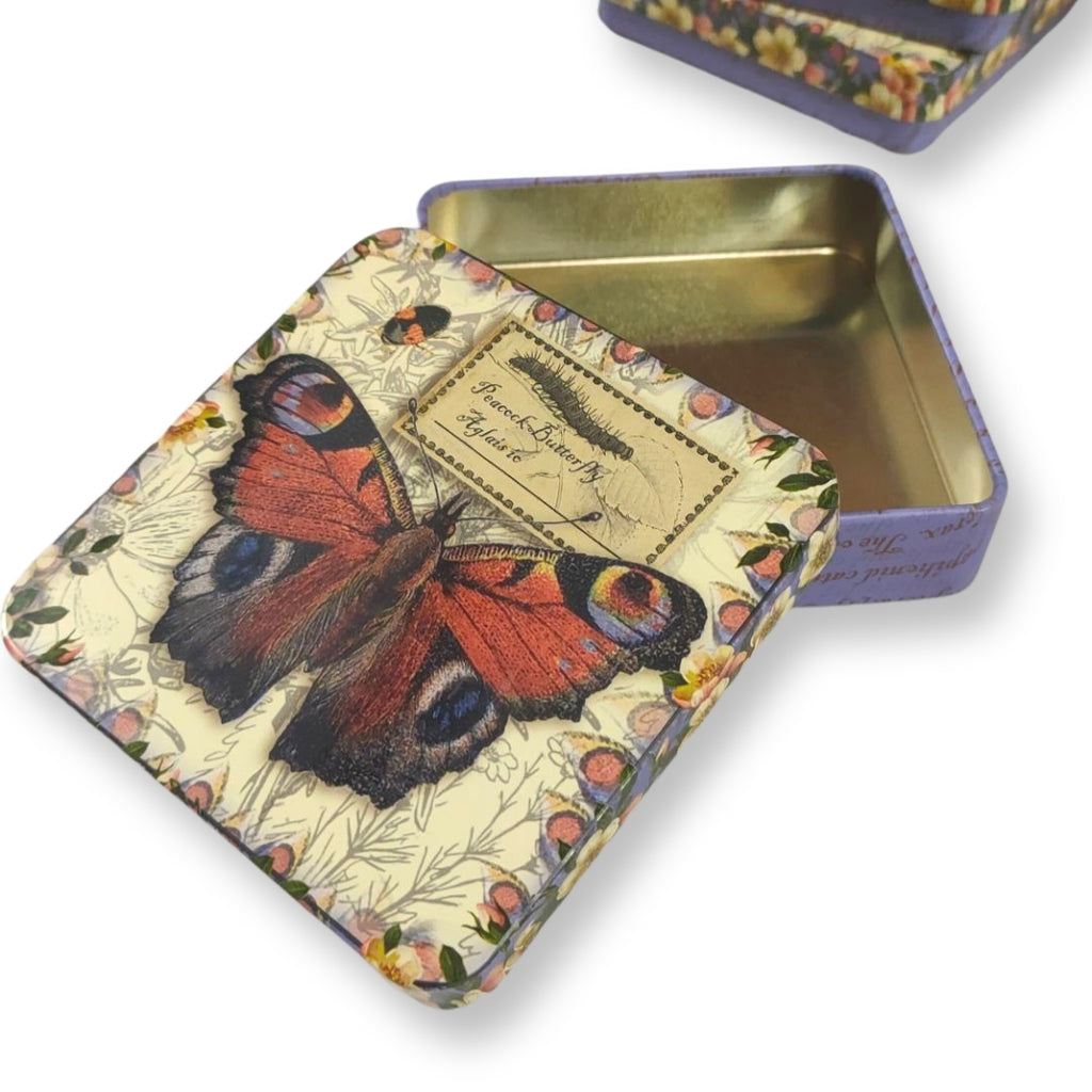 Vintage Butterfly Small Square Gift Tin - Peacock Butterfly - STEAM Kids Brisbane